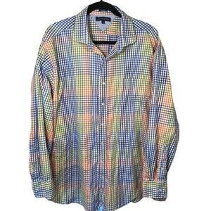 Tommy Hilfiger 2XL Blue Orange Check Long Sleeve Dress Shirt 18-34,35 Regular Ft